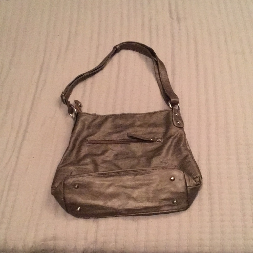 Mid-Size Gray Pleather Shoulder Bag